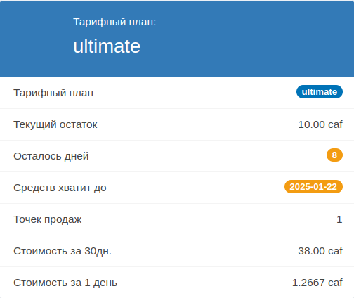 Рис. 1. Форма «Информация о тарифном плане»